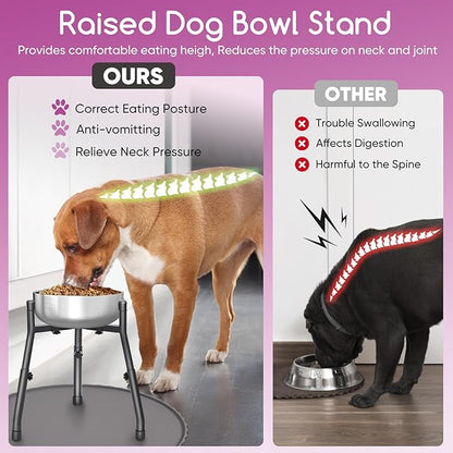 Adjustable Elevated Dog Bowl Stand, Metal Raised Feeder for Medium & Large Dogs, 3 Heights (8.8", 10.8", 12.5"), Width 6.3"–10.2", Spill-Proof Mat, Anti-Slip & Quiet, Bowl Not Included
