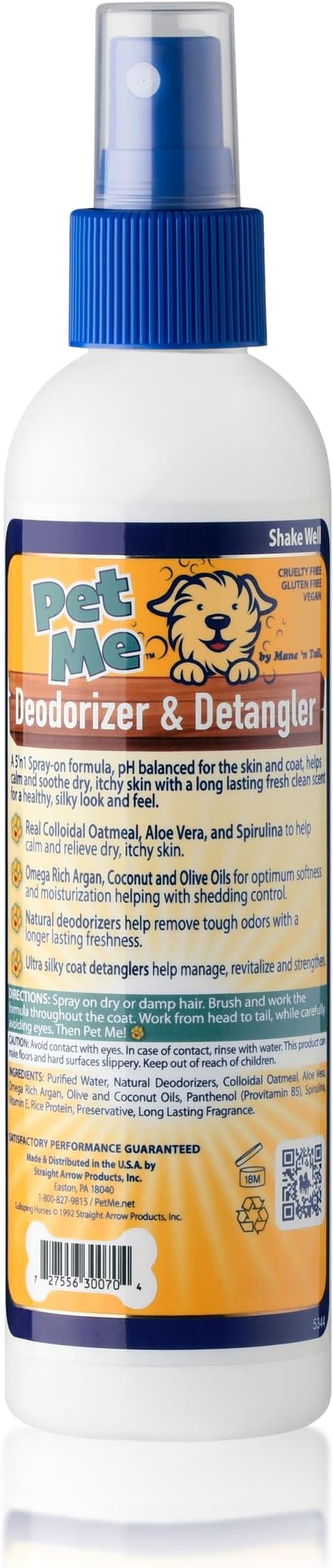 Mane 'n Tail Pet Me for Pets Deodorizer & Detangler Spray with Real Colloidal Oatmeal, Aloe Vera and Spirulina