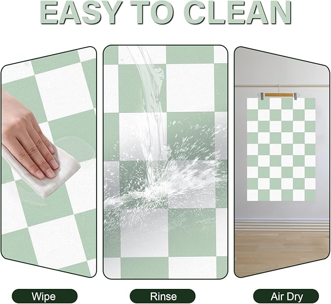 Pet Feeding Mat, 16"x 24" Absorbent Dog Food Mat, Checkered Cat Bowl Mats, Easy to Clean Pet Placemats, Quick Dry Dog Water Dispenser Mats for Messy Drinkers, Green & White