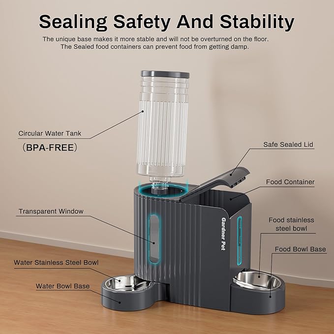 Gardner Pet Gravity Cat Water Dispenser & Food Feeder, Automatic Feeder Stainless Steel Bowls Two-in-One Set Large Capacity for Pets Cats, Kittens, Dogs, Puppies -(0.8 Gallons x 2)