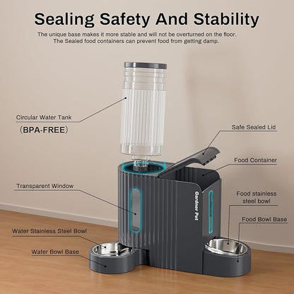 Gardner Pet Gravity Cat Food Feeder and Water Dispenser Stainless Steel Bowls Two-in-One Set Large Capacity Automatic Feeder for Pets Dogs, Puppies, Kittens-(0.8 Gallons x 2)