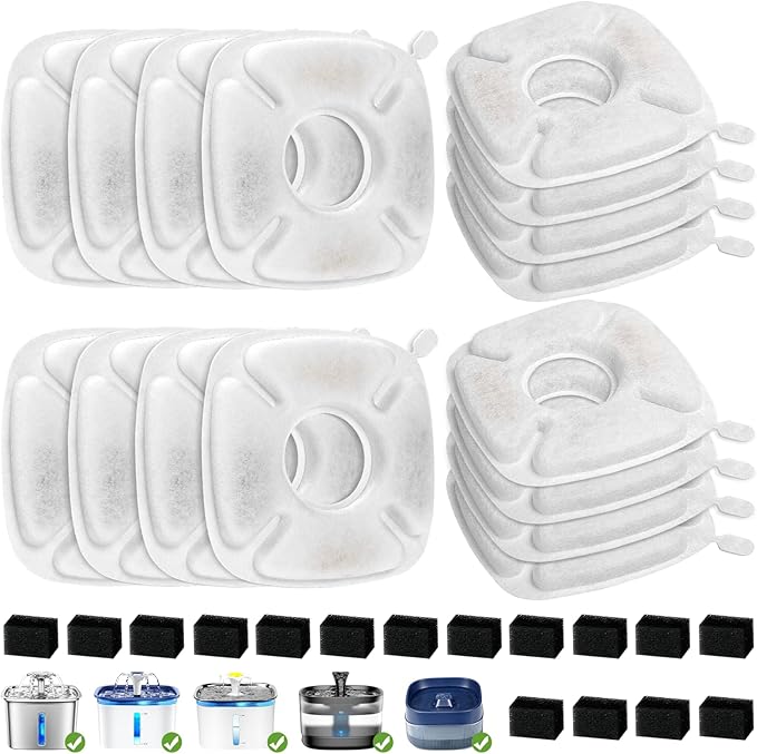 Brand 16 Pack Replacement Filters & 16 Pack Replacement Pre-Filter Sponges for Veken 95oz/2.8L Bellflower Pet Fountain Cat Water Fountain Dog Water Dispenser