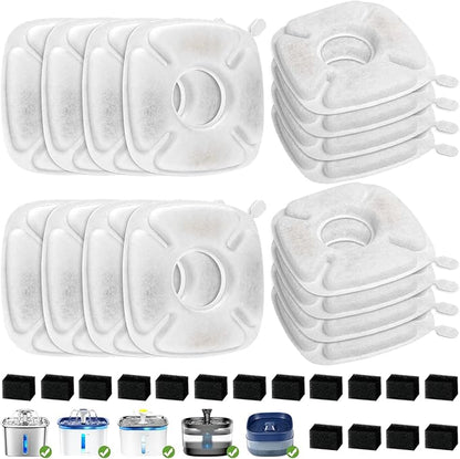 Brand 16 Pack Replacement Filters & 16 Pack Replacement Pre-Filter Sponges for Veken 95oz/2.8L Bellflower Pet Fountain Cat Water Fountain Dog Water Dispenser