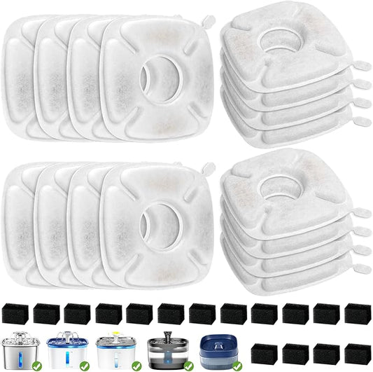 Brand 16 Pack Replacement Filters & 16 Pack Replacement Pre-Filter Sponges for Veken 95oz/2.8L Bellflower Pet Fountain Cat Water Fountain Dog Water Dispenser