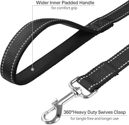 FunTags 4FT Reflective Dog Leash with Soft Padded Handle for Training,Walking Lead for Medium & Small Dogs,3/4 Inch Wide,Black