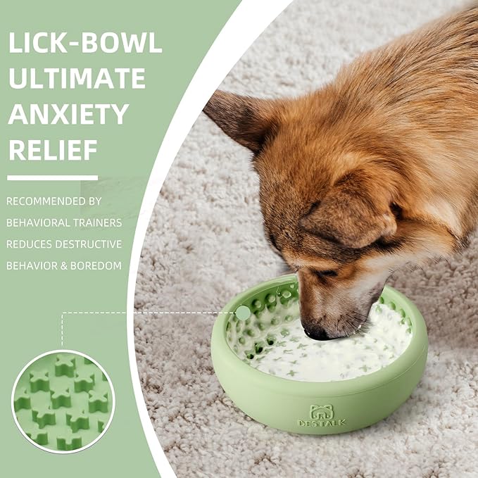 Dog Lick Bowl, Bestalk Anxiety Relief Lick Mat for Dogs, Non-Slip Freeze Licking Bowl Enrichment Puzzle Feeder for Distraction, BPA Free Silicone, Dishwasher Safe (Green,L)