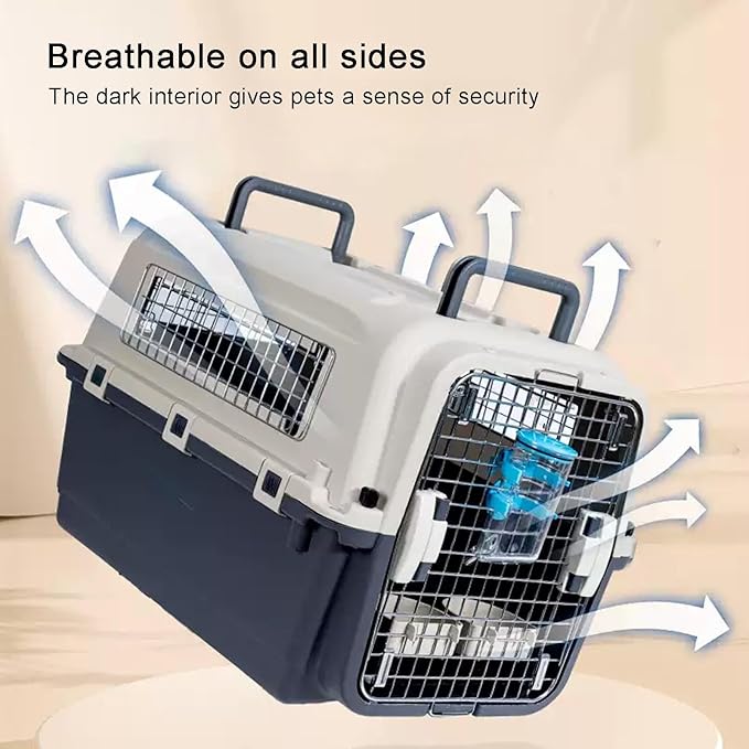 Rolling Plastic Cat Cages, Metal Wire Door Travel Dog Crate, Animal Cage with Packing Board and Hanging Bowl, Portable and Sturdy for Travel(51cm/20in)