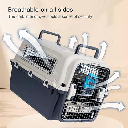 Rolling Plastic Cat Cages, Metal Wire Door Travel Dog Crate, Animal Cage with Packing Board and Hanging Bowl, Portable and Sturdy for Travel(51cm/20in)