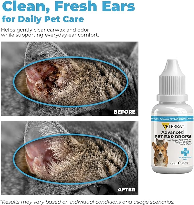 Dog and Cat Ear Cleaning Solution for Dog & Cat – Vet Recommended Ear Cleaner, Helps Remove Wax & Odor, Supports Healthy Ears, Gentle No-Rinse Formula - 1 Oz - 30 Ml