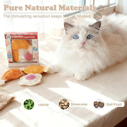 3-Pack Catnip Chew Toys, Natural Loofah Cat Scratch & Teething Toys for Bored Indoor Cats, Interactive Food Shape Treat Toy for Dental Health, Cat Toys with Catnip for Kitty Toys