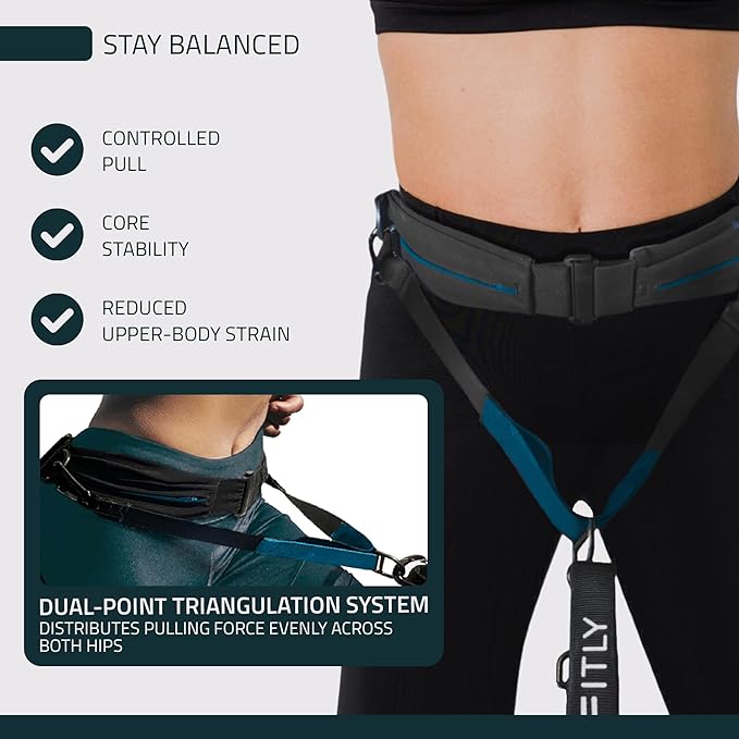 FITLY Dog Running Waist Belt - Running Dog Lead - Canicross Harness Carry Personal Items Running, Walks, Hikes - Waist Leads for Dogs with Belt Pouch, Converts into Canicrossing Line - Emerald Blue