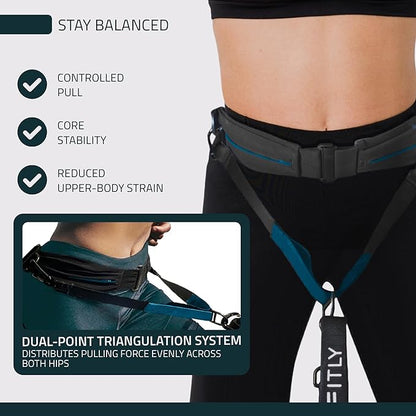 FITLY Dog Running Waist Belt - Running Dog Lead - Canicross Harness Carry Personal Items Running, Walks, Hikes - Waist Leads for Dogs with Belt Pouch, Converts into Canicrossing Line - Emerald Blue