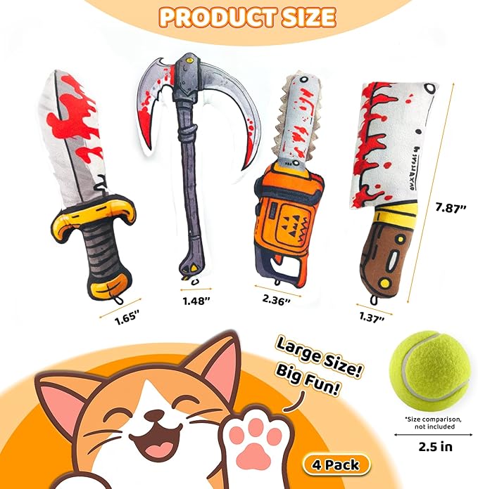Cat Toys [8000mg Premium Catnip] Cartoon Colorful Style Horror Funny Knife Catnip Cat Toys Durable Rattle Sound Toy for All Cat Breeds Indoor Interactive Kitten Toys Get Bored Cats Active 4 PCS