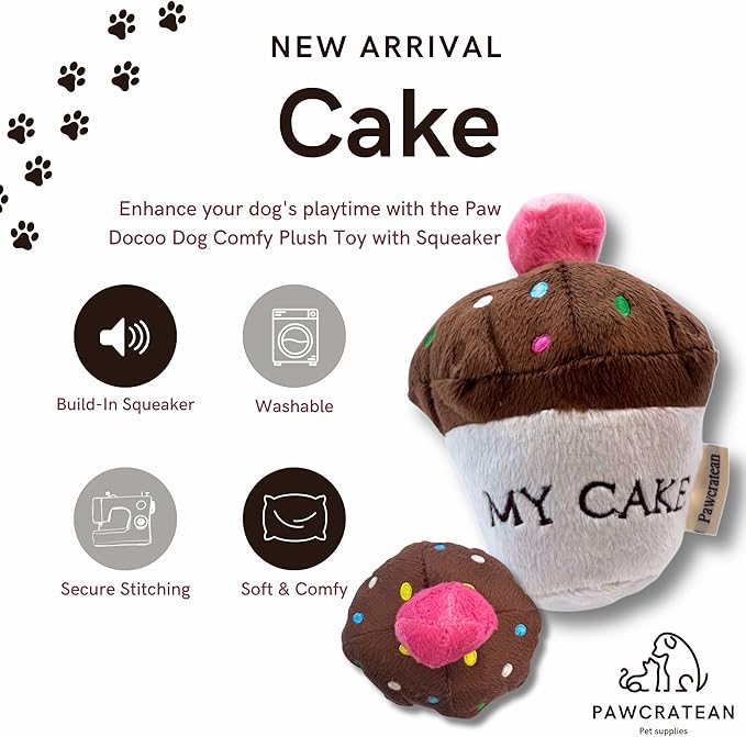 7" Squeaky Plush Toy for Puppies Small Dogs Self Etertainment Washable Soft Made [PET ONLY] (Cupcake)