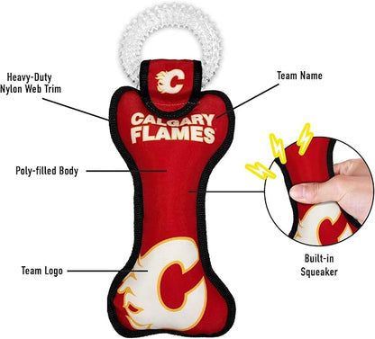 Pets First NHL Calgary Flames Dog Bone Squeak Toy with Cleaning Teething Ring