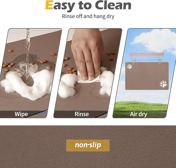 Pet Feeding Mat-Absorbent Dog Mat for Food and Water Bowl-Accessories Pet Supplies-Bowl for Messy Drinkers-No Stains Quick Dry Dog Water Dispenser Mat (16"x24", Brown)
