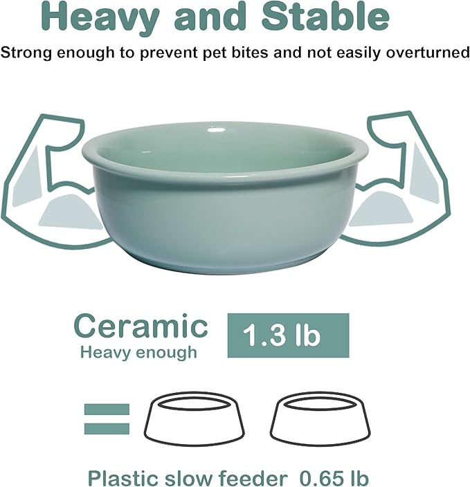 Single Replacement Bowl for 6.3'' High Elevated Dog Bowls, Non-Slip Pet Feeding Dishes for Small Medium Dogs and Cats, Durable Porcelain Dog Food and Water Bowls(28oz, Light Green)