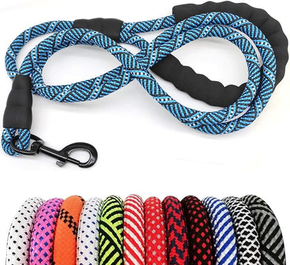 MayPaw Heavy Duty Rope Dog Leash, 3/6/8/10/12/15/20/30 FT Nylon Pet Leash, Soft Padded Handle Thick Lead Leashes for Large Medium Dogs (Blue Black, 1/2" * 8')