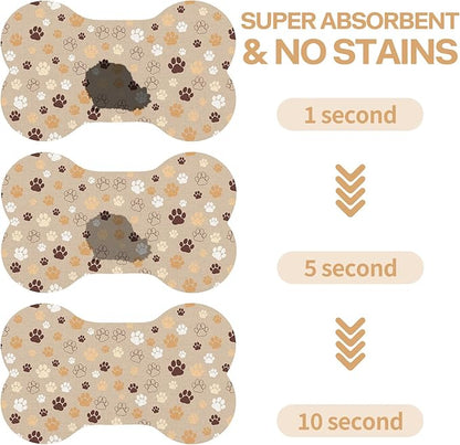 Pet Dog Cat Food Mat, Absorbent Bone Shaped Dog Bowl Mats for Food and Water, Non Slip Cute Dogs Cat Placemats Feeding Mat with Rubber for Floors Indoor Puppy Pet Accessories Supplies 17"x30" Khaki