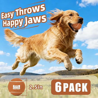 2.5" Dog Tennis Balls 6-Pack Silent Bounce, Tough Rubber Core, Durable Fetch & Training Toys for Indoor/Outdoor Play, for Small Medium Large Dogs (Carmel Brown,6 Pack)
