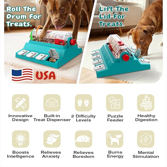 KADTC 2 Levels of Challenge,Extra Large Size,Paw-Activated Rolling Dog Puzzle Feeder Toy,U.S. Brand & Design,Treat Puzzles for Aggressive Chewers Dogs Mental Stimulation Food Slow Dispenser Toy