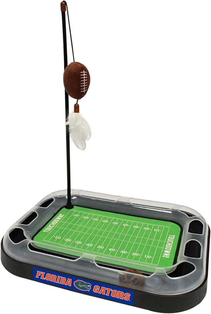Pets First NCAA Florida Gators Reversible Football Field CAT Scratcher Toy with Catnip Filled Plush Football Toy & Feather Cat Toy, with Jingle Bell Interactive Ball Cat Chasing 6-in-1 Kitten Toy
