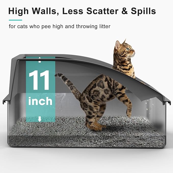 Stainless Steel Litter Box | XL Enclosed Cat Litter Boxs with Lid for Big Cats | High Sided, Anti-Urine Leakage | Non-Stick Bottom & Includes Litter Mat & Metal Scoop (Dark Gray)