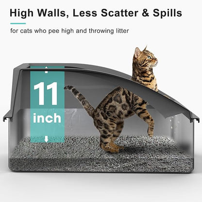 Stainless Steel Litter Box | XL Enclosed Cat Litter Boxs with Lid for Big Cats | High Sided, Anti-Urine Leakage | Non-Stick Bottom & Includes Litter Mat & Metal Scoop (Dark Gray)
