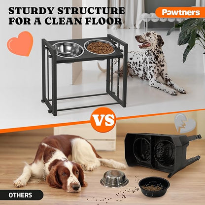 Elevated Metal Dog Bowls for Medium Breed: 4 Height-Adjustable Raised Dog Bowl Feeder Station with 2 Stainless Steel Bowls, Black