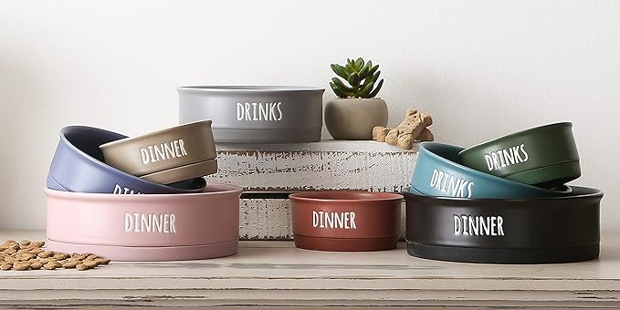 Bone Dry Ceramic Pet Bowls for Dogs & Cats Dishwasher & Microwave Safe, Non-Slip Bottom for Secure Feeding with Less Mess, Medium Set, 6x2, French Blue, 2 Count