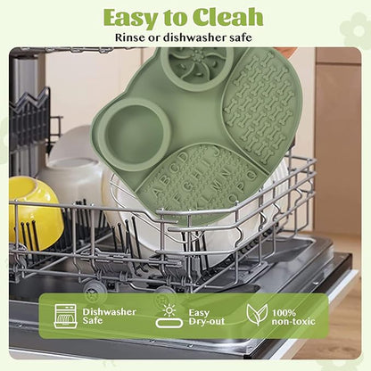 Silicone Slow Feeder Dog Bowls & Cat Bowls, 2 Cups Small Pet Food Bowl with Non-Slip Suction Base, Food-Grade Safe Puzzle Feeder for Small & Medium Dogs & Indoor Cats (Bowl & Lick Mat (Green))
