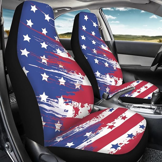 American Flag Print Car Seat Covers Set of 2,Universal Bucket Front Seats Protector Fit for Car,SUV Sedan,Truck