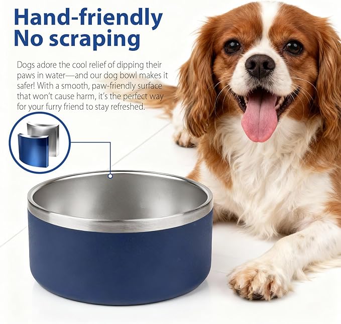 Dog Bowl, Stainless Steel Dog Bowls for Food and Water, Metal Pet Feeding Bowl with Insulated Non-Slip Quiet Bottom, Easy to Clean, Dishwasher Safe, 32oz,4 Cup | Navy