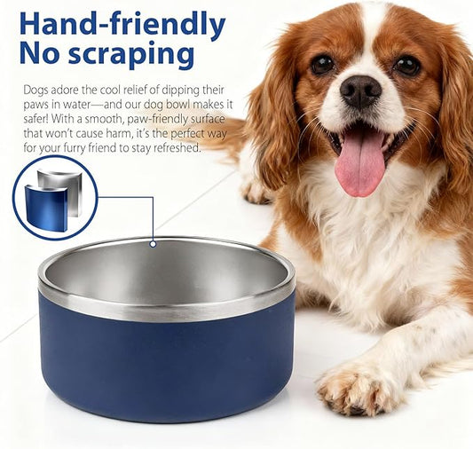 Dog Bowl, Stainless Steel Dog Bowls for Food and Water, Metal Pet Feeding Bowl with Insulated Non-Slip Quiet Bottom, Easy to Clean, Dishwasher Safe, 32oz,4 Cup | Navy