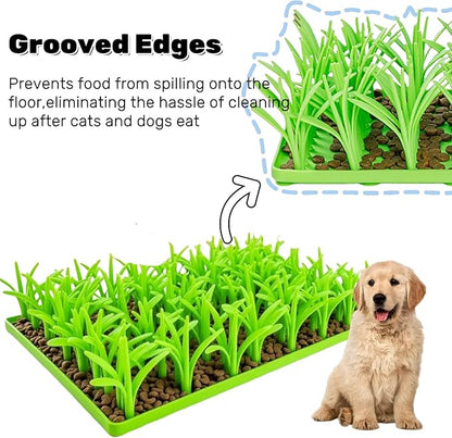 Lick Lawn for Cats, Silicone Snuffle Grass Mat for Cats, Slow Feeding Snuffle Mat for Cat and Dogs, for Foraging and Stress Relief
