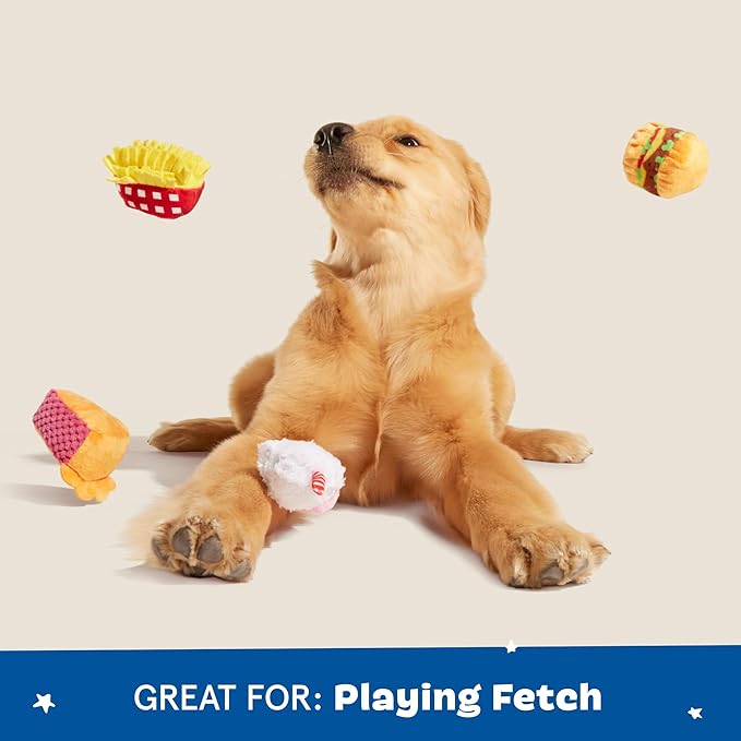 Barkbox Dine & Dash Dog Toy Bundle – Squeaky Dog Toys – Plush Dog Toys – Puppy and Pet Toys for Small Dogs