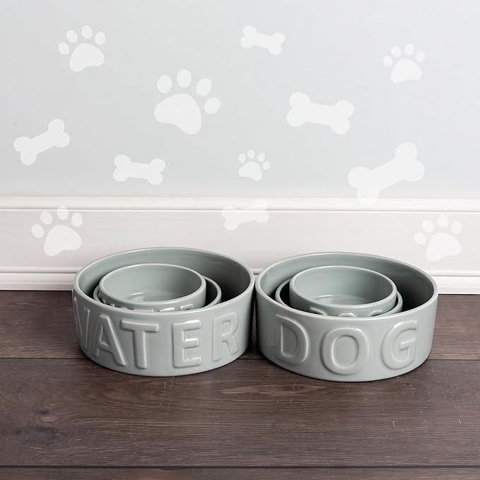 Park Life Ceramic Pet Bowls – Food Water Bowls for Dogs and Cats - Cute Pet Bowl for Small Medium and Large Size Dogs and Cats - Puppy Bowls (Large, Grey)