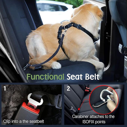 VavoPaw Dog Seat Belt, Safety Vest Dog Car Harness with Adjustable Buckle Dog Seat Belt for Vehicle Nylon Pet Safety Seat Belts Heavy Duty(L, Magenta)