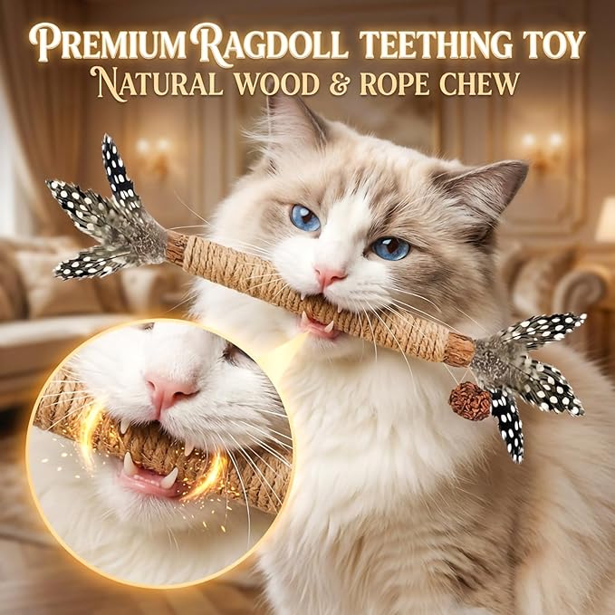 Cat Toys,3 Pack Silvervine Cat Feather Toy Kitten Chew Stick Catnip Treat for Cleaning Teeth Indoor Kitty Teaser Wand Molar Snack Interactive Pet Rabbit Bunny Hamster