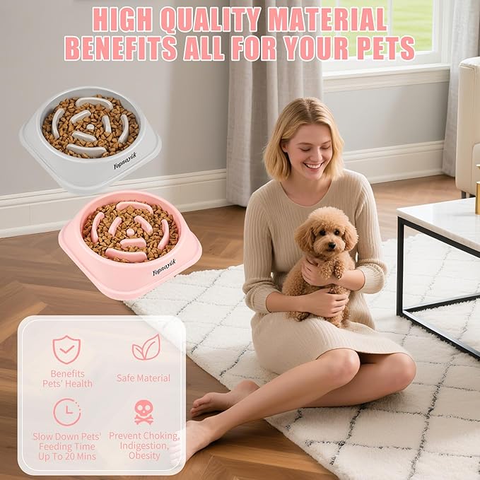 2 Pack Slow Feeder Dog Bowls for Healthy Eating, Non-Slip and Anti-Choking Design, Reduces Bloating & Overeating for Small Dogs, Easy to Clean
