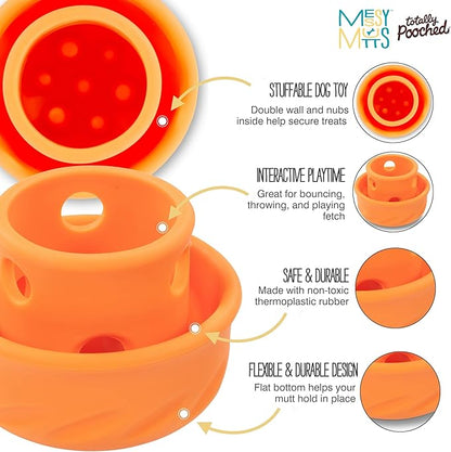 Messy Mutts Totally Pooched Puzzle 'n Play Mushroom |Stuffable Treat Toy for Dogs |Durable TPR | 4” x 3.5” (Large) Dog Toy | Orange
