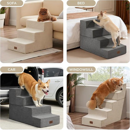 Joydeco Dog Stairs for Bed 25" H, 5-Step Pet Steps for Small Dogs and Cats, Dog Steps for High Bed, Non-Slip Balanced Ramp Indoor Pet Stairs, Gray