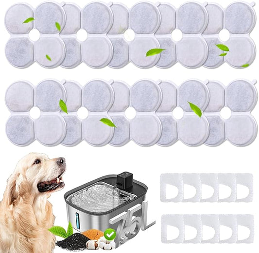 10 Pack Replacement Filters Compatible with Chumajor Wireless 7.5l/254oz/2Gal Dog Water Fountain, 5 Month Set for Large Dogs Water Bowl Dispenser, Includes 10 Filters & 10 Sponges