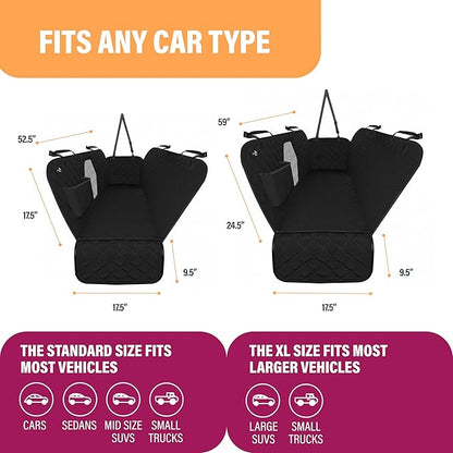 Active Pets Dog Car Seat Cover for Back Seat, Waterproof Pet Protection Hammock, SUV Truck Car Backseat Protector with Safety Features, Black