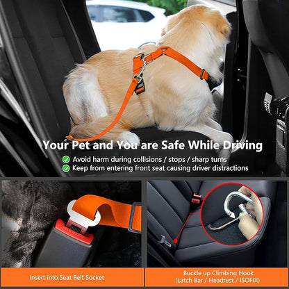VavoPaw Dog Seat Belt, Safety Vest Dog Car Harness with Adjustable Buckle Dog Seat Belt for Vehicle Nylon Pet Safety Seat Belts Heavy Duty(M, Orange)