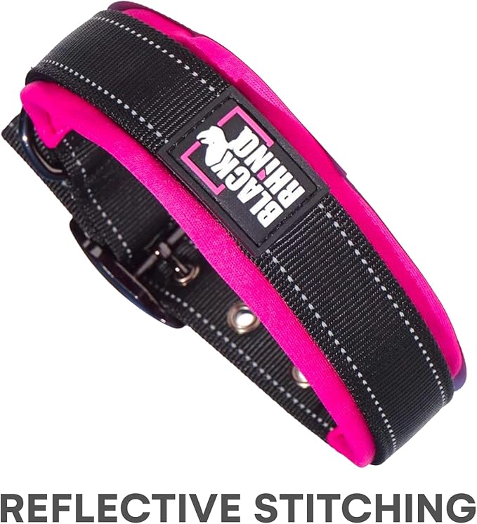 Black Rhino - The Comfort Collar Ultra Soft Neoprene Padded Dog Collar for All Breeds - Heavy Duty Adjustable Reflective Weatherproof (Small, Pink/Black) (Pack of 2)