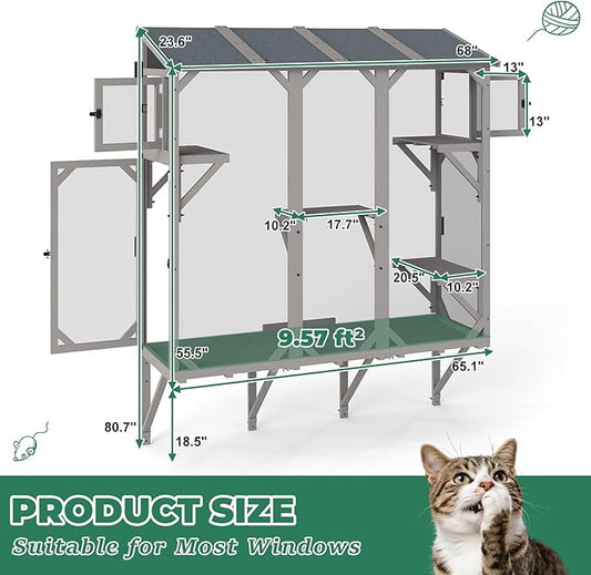 Large Window Catio Cat Window Box, Expandable Cat Catio for Indoor Cats, Outdoor Enclosure with 4 Platforms, 3 Doors for Sunbathing, Napping, Overlooking, All Weather Use