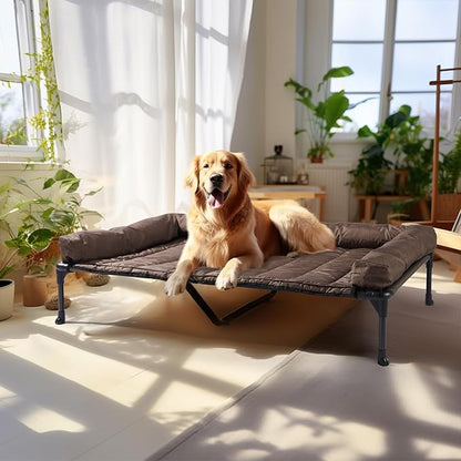 Veehoo Cooling Elevated Dog Bed Add Removable Waterproof Bolster Cushion Mat, Raised Pet Cot with Breathable Teslin Mesh, No-Slip Feet, Dog Sofa Bed for Indoor Outdoor, XLarge, Brown CWC2331B