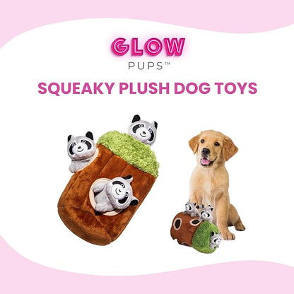 Glow Pups Hide and Seek Dog Toy, Plush Raccoon in Tree, Squeaky Interactive Fun, Promotes Mental Stimulation, Keeps Dog Entertained, Easy To Clean, Small Forest Animal Plush Toy -Raccoon in Tree Small