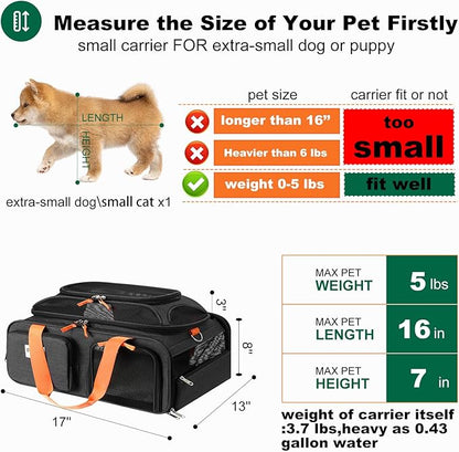 17x13x8 Frontier Allegiant Breeze Airlines Approved top Expandable pet Carrier for Extra-Small Dog/Small cat,Weight up to 5 lbs,Length Shorter Than 16''